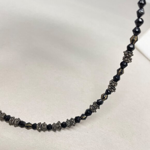 Faceted Glass Bead Necklace Silver-Tone Accent Beads Choker Black Whimsygoth - Picture 5 of 8